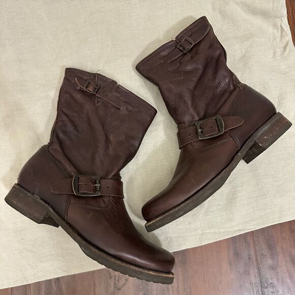 FRYE Veronica Short Boots Dark Brown Leather Motorcycle Rider - Picture 5 of 12